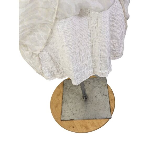 Elena Baldi Womens M Sleeveless Silk Top Round Neck Cream Double Layer Sequins - Picture 6 of 9